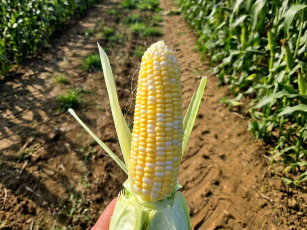 corn. Healthy agricultural soil supporting regenerative farming practices